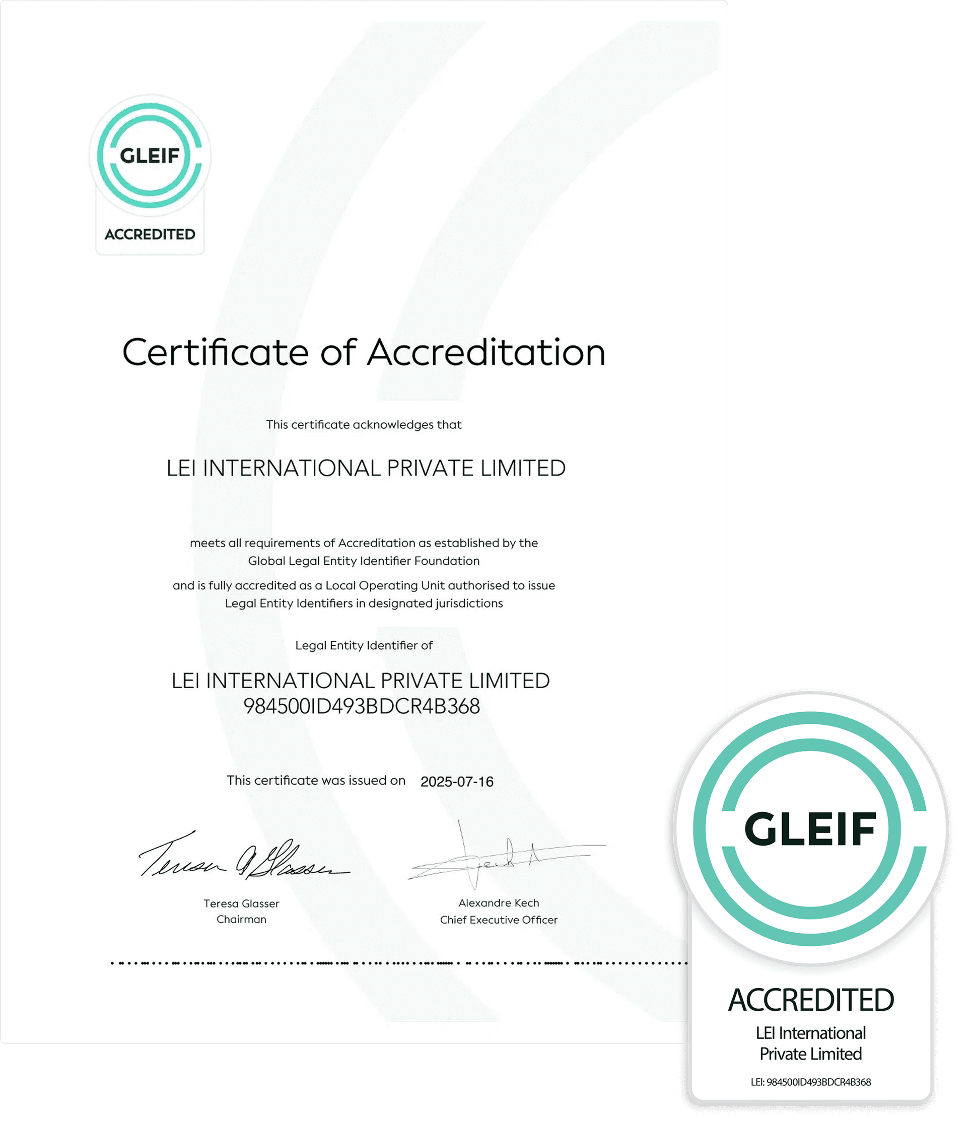 GLEIF Certificate of Accreditation
